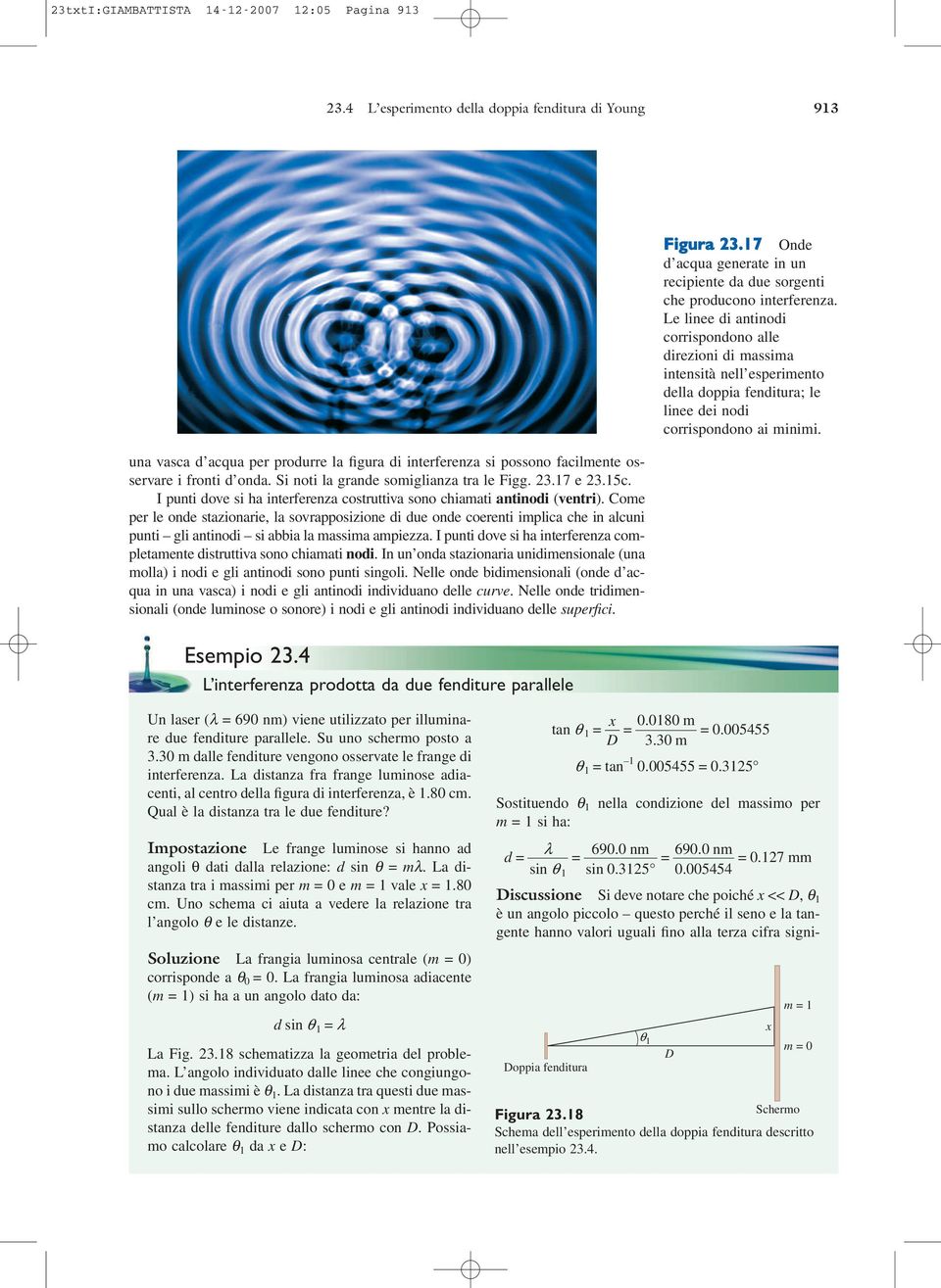 una vasca d acua per produrre la figura di interferenza si possono facilmente osservare i fronti d onda. Si noti la grande somiglianza tra le Figg. 23.17 e 23.15c.