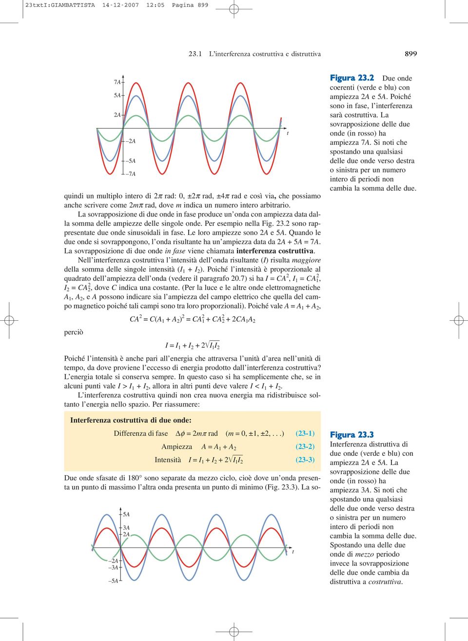 intero arbitrario. La sovrapposizione di due onde in fase produce un onda con ampiezza data dalla somma delle ampiezze delle singole onde. Per esempio nella Fig. 23.