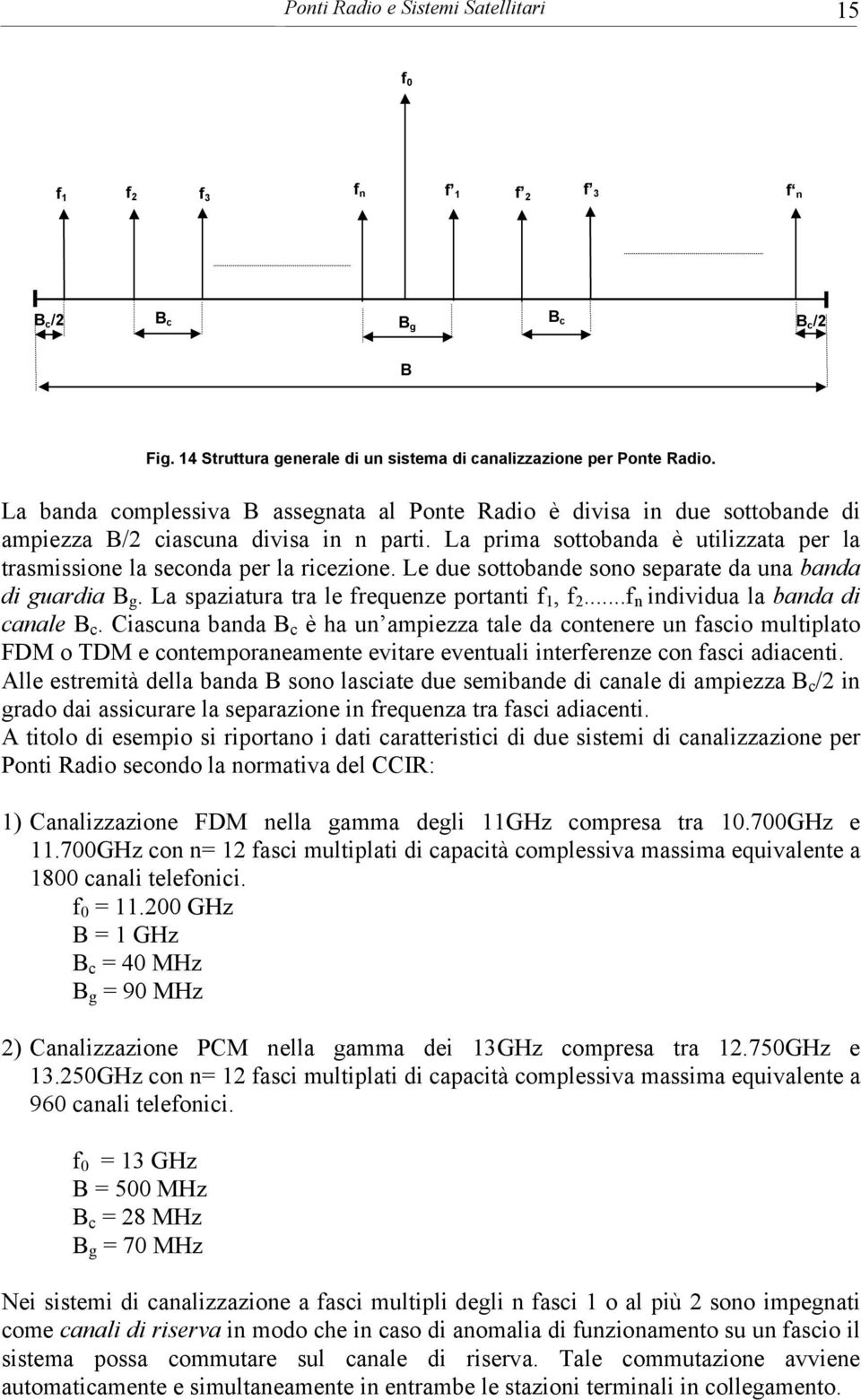 Le due sottobande sono separate da una banda di guardia B g. La spaziatura tra le frequenze portanti f 1, f 2...f n individua la banda di canale B c.