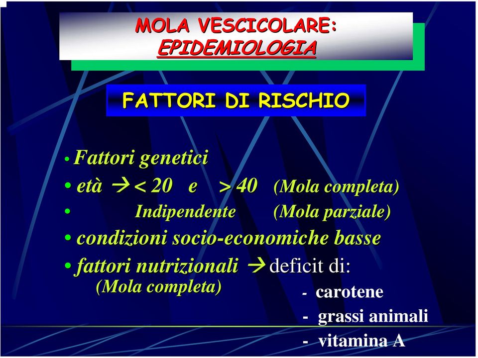 Indipendente (Mola parziale) condizioni socio-economiche basse fattori