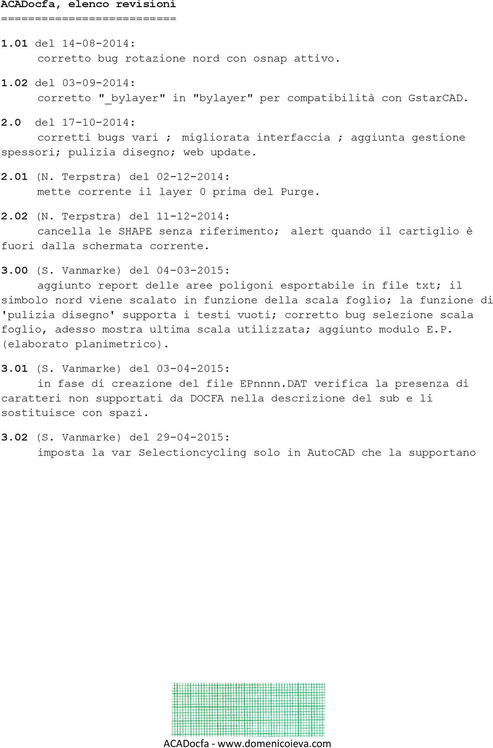 2.02 (N. Terpstra) del 11-12-2014: cancella le SHAPE senza riferimento; alert quando il cartiglio è fuori dalla schermata corrente. 3.00 (S.