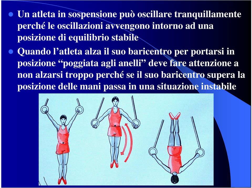 per portarsi in posizione poggiata agli anelli deve fare attenzione a non alzarsi troppo