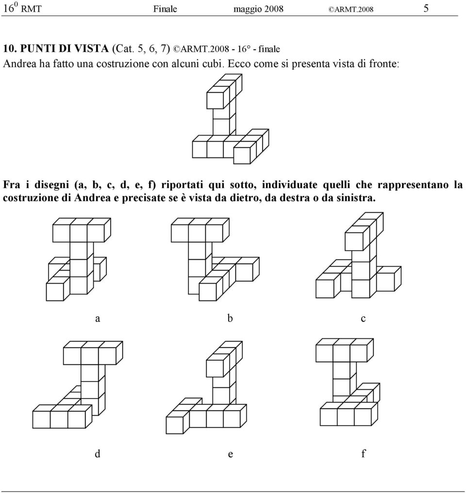 Ecco come si presenta vista di fronte: Fra i disegni (a, b, c, d, e, f) riportati qui sotto,