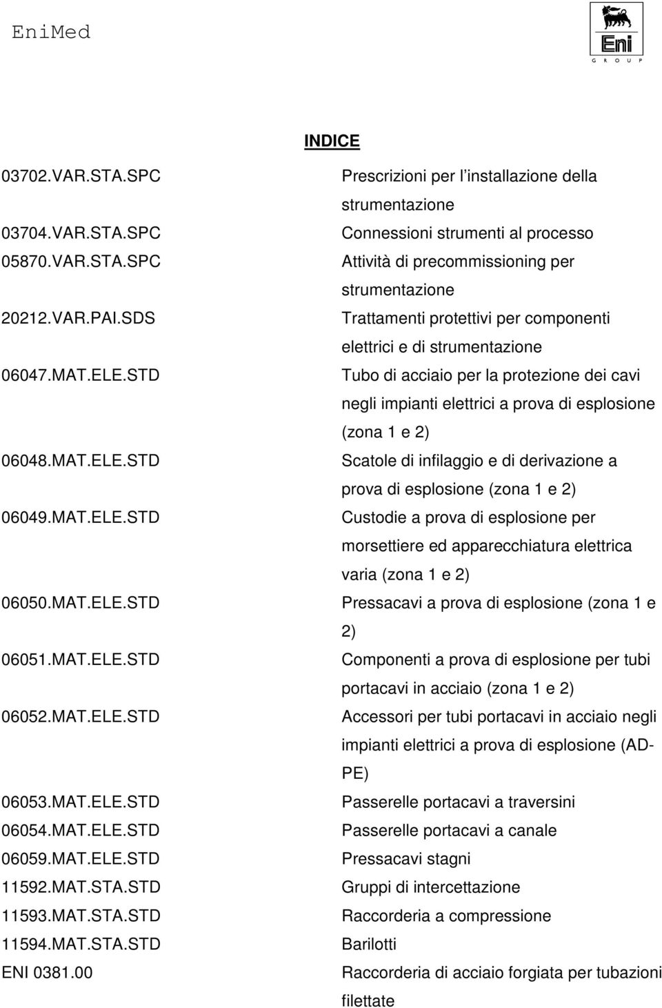 00 Prescrizioni per l installazione della strumentazione Connessioni strumenti al processo Attività di precommissioning per strumentazione Trattamenti protettivi per componenti elettrici e di