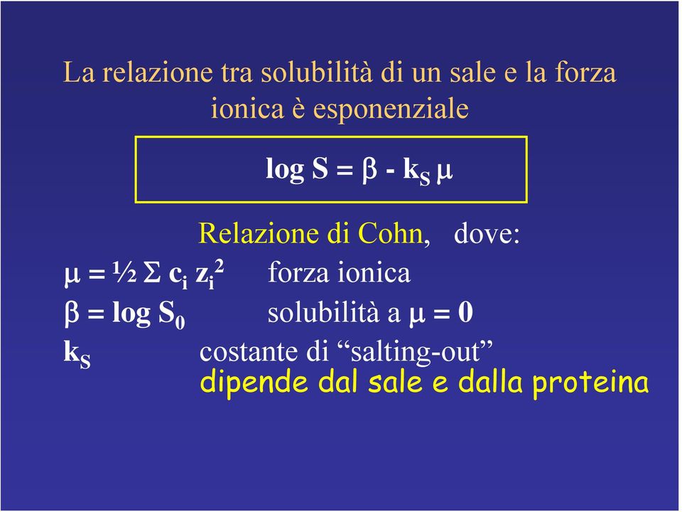 ½ Σ c i z 2 i forza ionica β = log S 0 solubilità a μ = 0 k