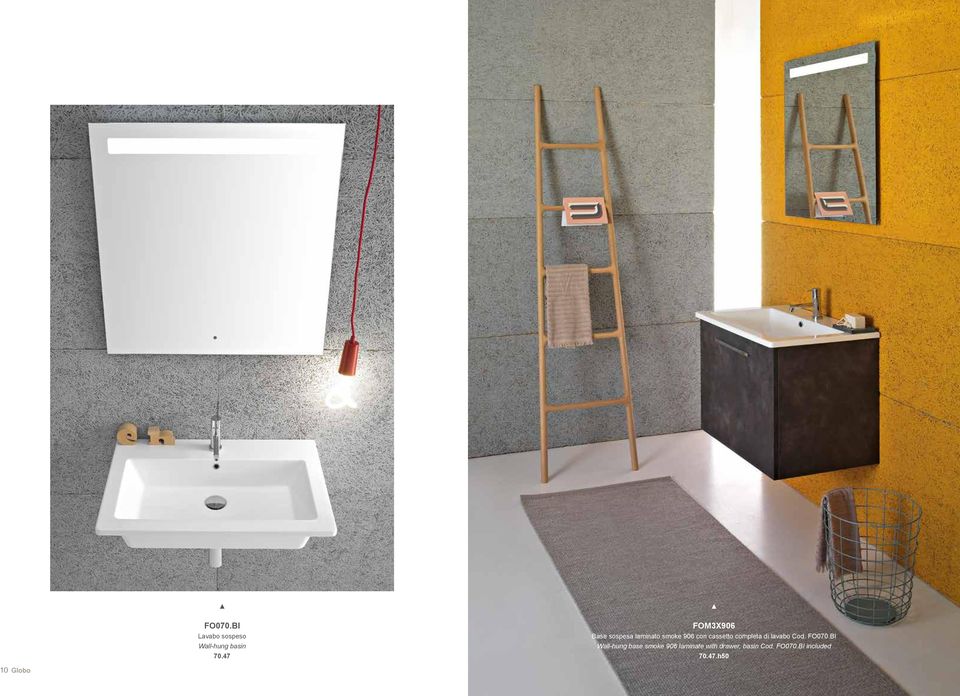 di lavabo Cod. BI Wall-hung basin 70.