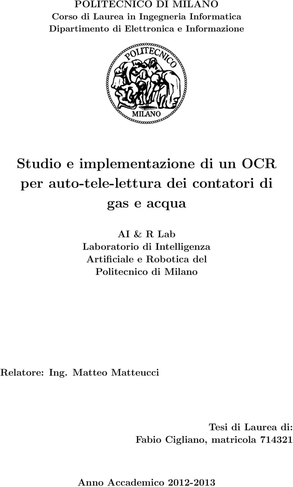 acqua AI & R Lab Laboratorio di Intelligenza Artificiale e Robotica del Politecnico di Milano