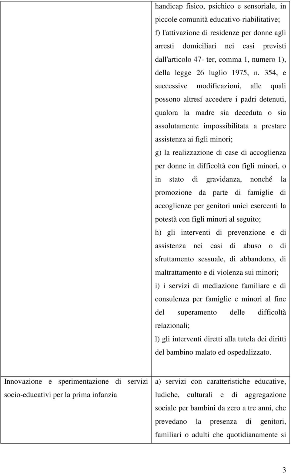 354, e successive modificazioni, alle quali possono altresí accedere i padri detenuti, qualora la madre sia deceduta o sia assolutamente impossibilitata a prestare assistenza ai figli minori; g) la