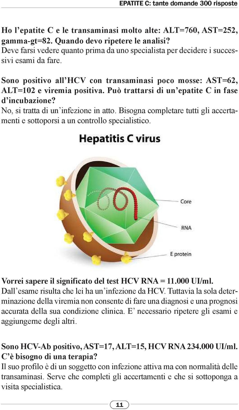 Bisogna completare tutti gli accertamenti e sottoporsi a un controllo specialistico. Vorrei sapere il significato del test HCV RNA = 11.000 UI/ml. Dall esame risulta che lei ha un infezione da HCV.