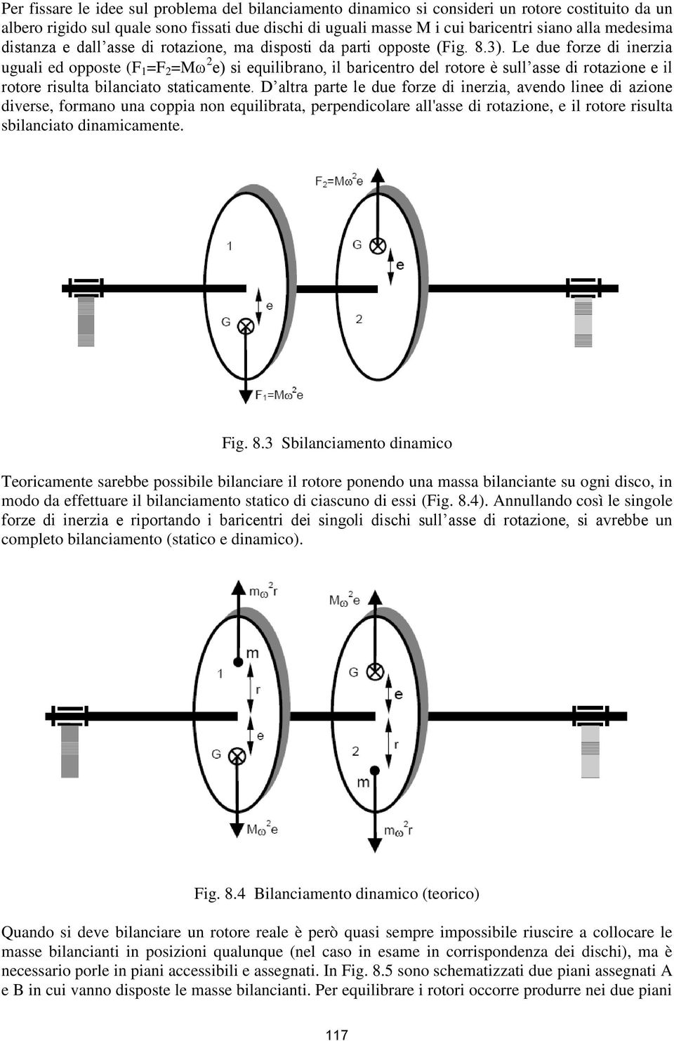Le due forze di inerzia uguali ed opposte (F =F 2 =M 2 e) si equilibrano, il baricentro del rotore è sull asse di rotazione e il rotore risulta bilanciato staticamente.