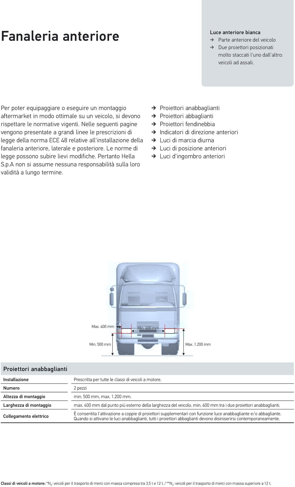 Nelle seguenti pagine vengono presentate a grandi linee le prescrizioni di legge della norma ECE 48 relative all'installazione della fanaleria anteriore, laterale e posteriore.