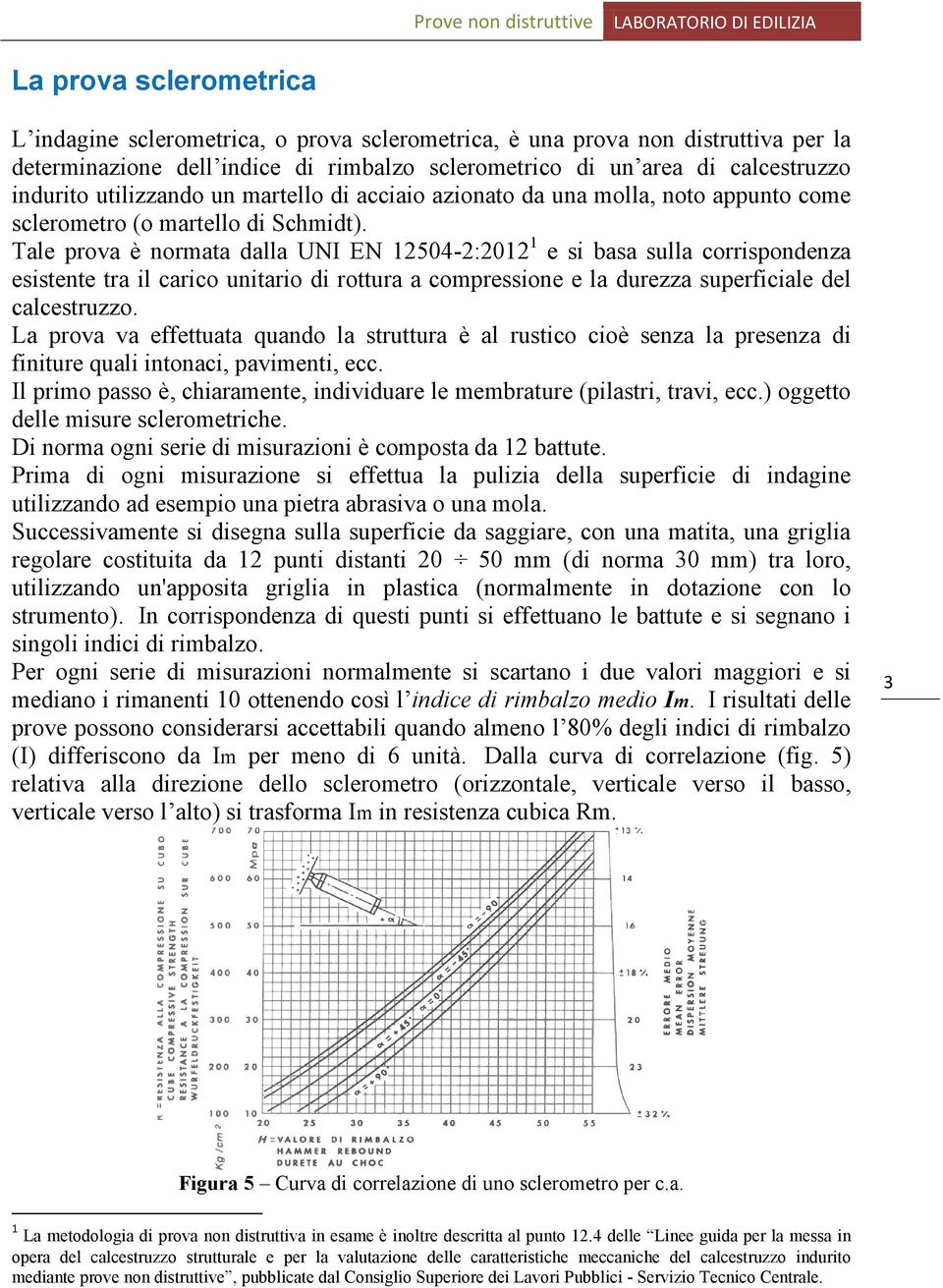 Tale prova è normata dalla UNI EN 12504-2:2012 1 e si basa sulla corrispondenza esistente tra il carico unitario di rottura a compressione e la durezza superficiale del calcestruzzo.