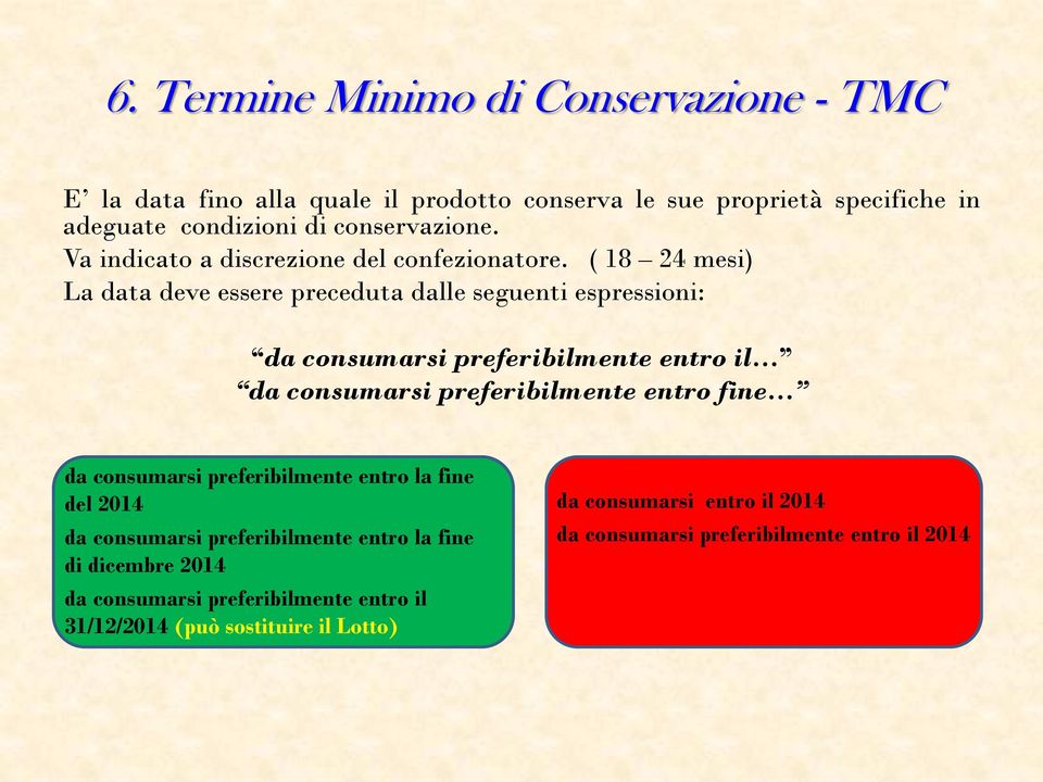 ( 18 24 mesi) La data deve essere preceduta dalle seguenti espressioni: da consumarsi preferibilmente entro il da consumarsi preferibilmente entro fine