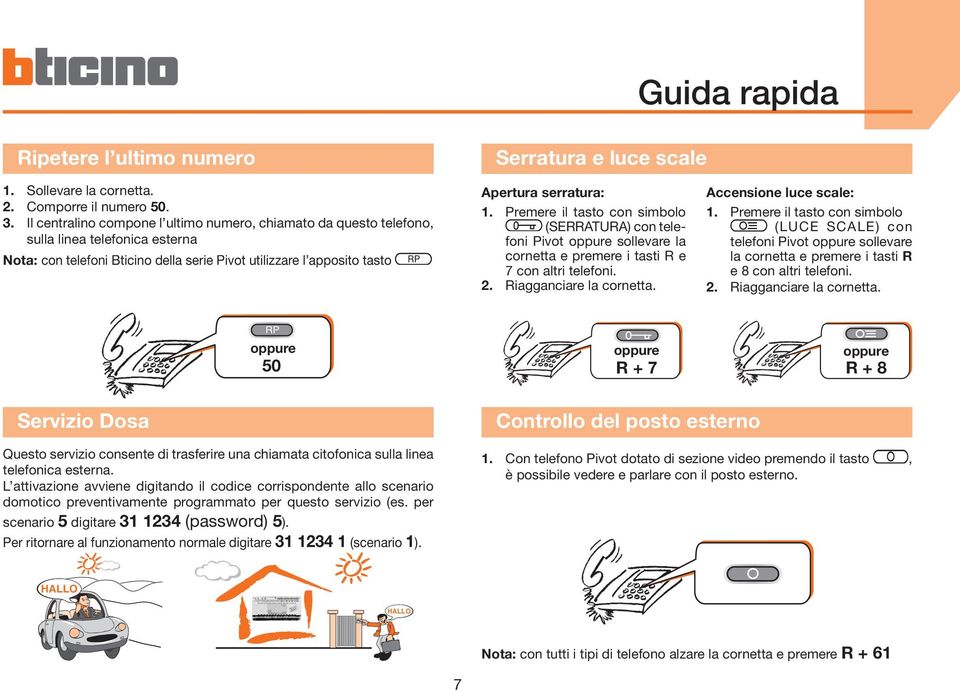 R scale RP Apertura serratura: 1. Premere il tasto con simbolo (SERRATURA) con telefoni Pivot oppure sollevare la cornetta e premere i tasti R e 7 con altri telefoni. 2. Riagganciare la cornetta.