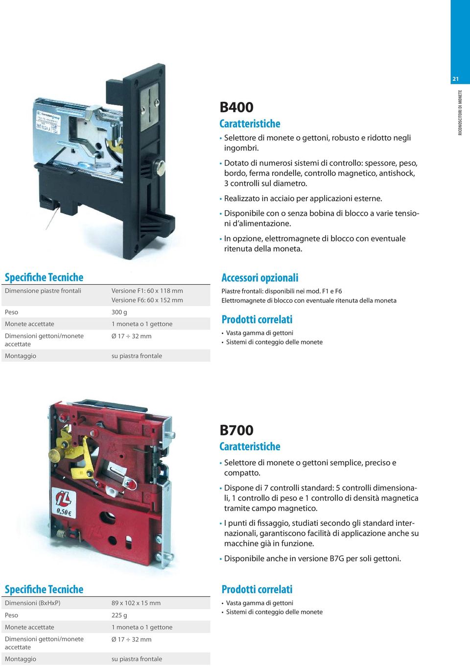 Disponibile con o senza bobina di blocco a varie tensioni d alimentazione. In opzione, elettromagnete di blocco con eventuale ritenuta della moneta.