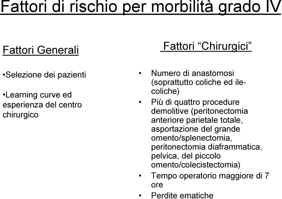 procedure demolitive (peritonectomia anteriore parietale totale, asportazione del grande omento/splenectomia,