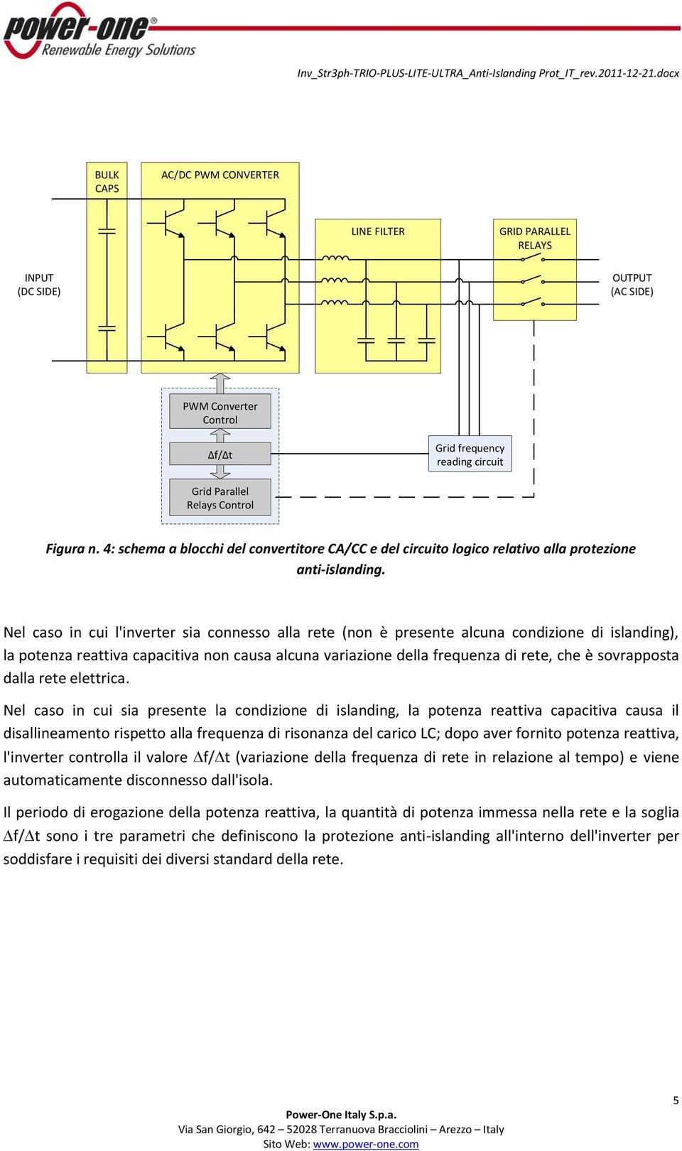 Nel caso in cui l'inverter sia connesso alla rete (non è presente alcuna condizione di islanding), la potenza reattiva capacitiva non causa alcuna variazione della frequenza di rete, che è