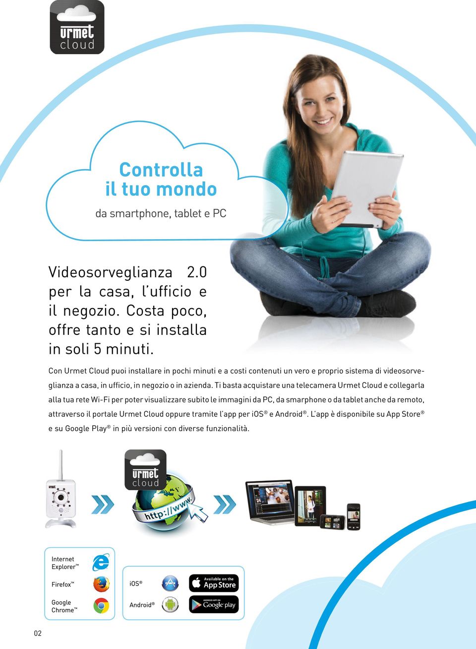 Ti basta acquistare una telecamera Urmet Cloud e collegarla alla tua rete Wi-Fi per poter visualizzare subito le immagini da PC, da smarphone o da tablet anche da