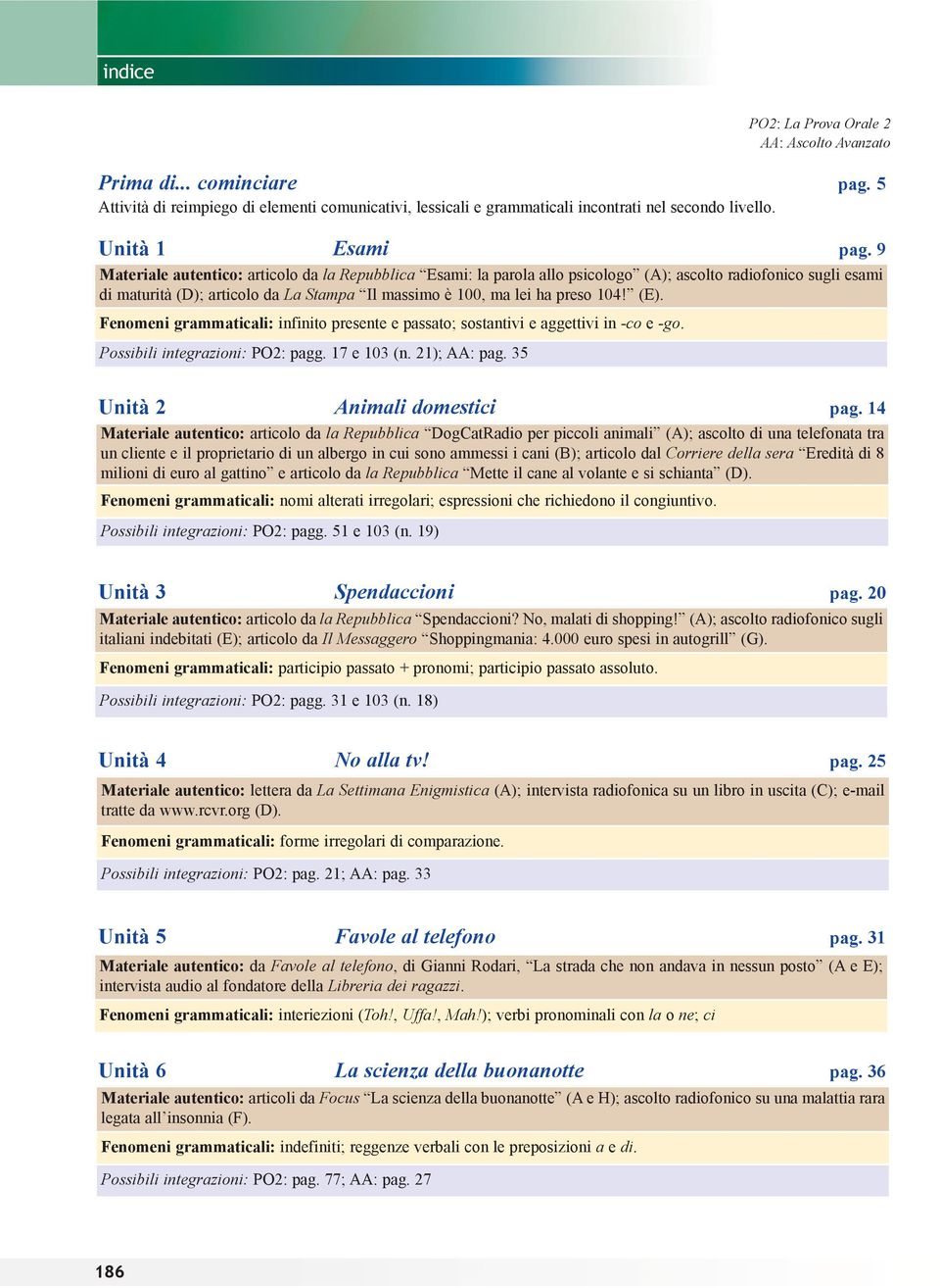 Fenomeni grammaticali: infinito presente e passato; sostantivi e aggettivi in -co e -go. Possibili integrazioni: PO2: pagg. 17 e 103 (n. 21); AA: pag. 35 Unità 2 Animali domestici pag.