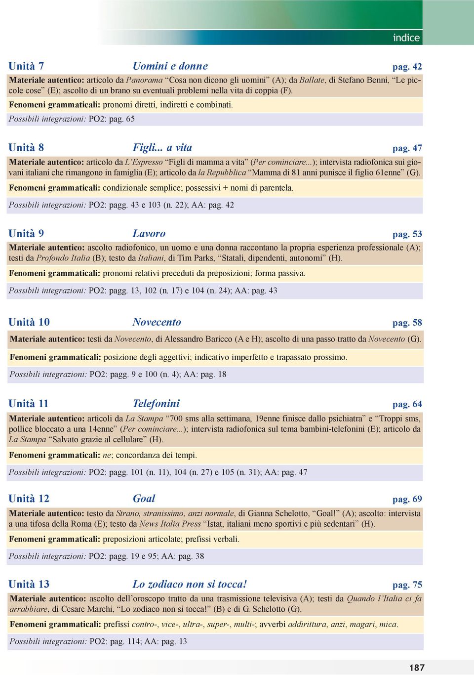 Fenomeni grammaticali: pronomi diretti, indiretti e combinati. Possibili integrazioni: PO2: pag. 65 Unità 8 Figli... a vita pag.