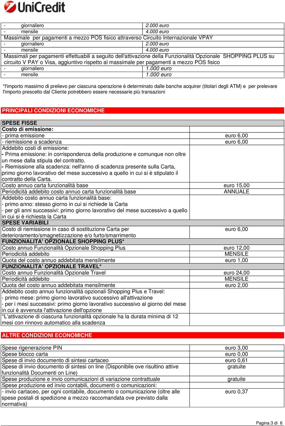 SHOPPING PLUS su circuito V PAY o Visa, aggiuntivo rispetto al massimale per pagamenti a mezzo POS fisico - giornaliero 1.000 euro - mensile 1.