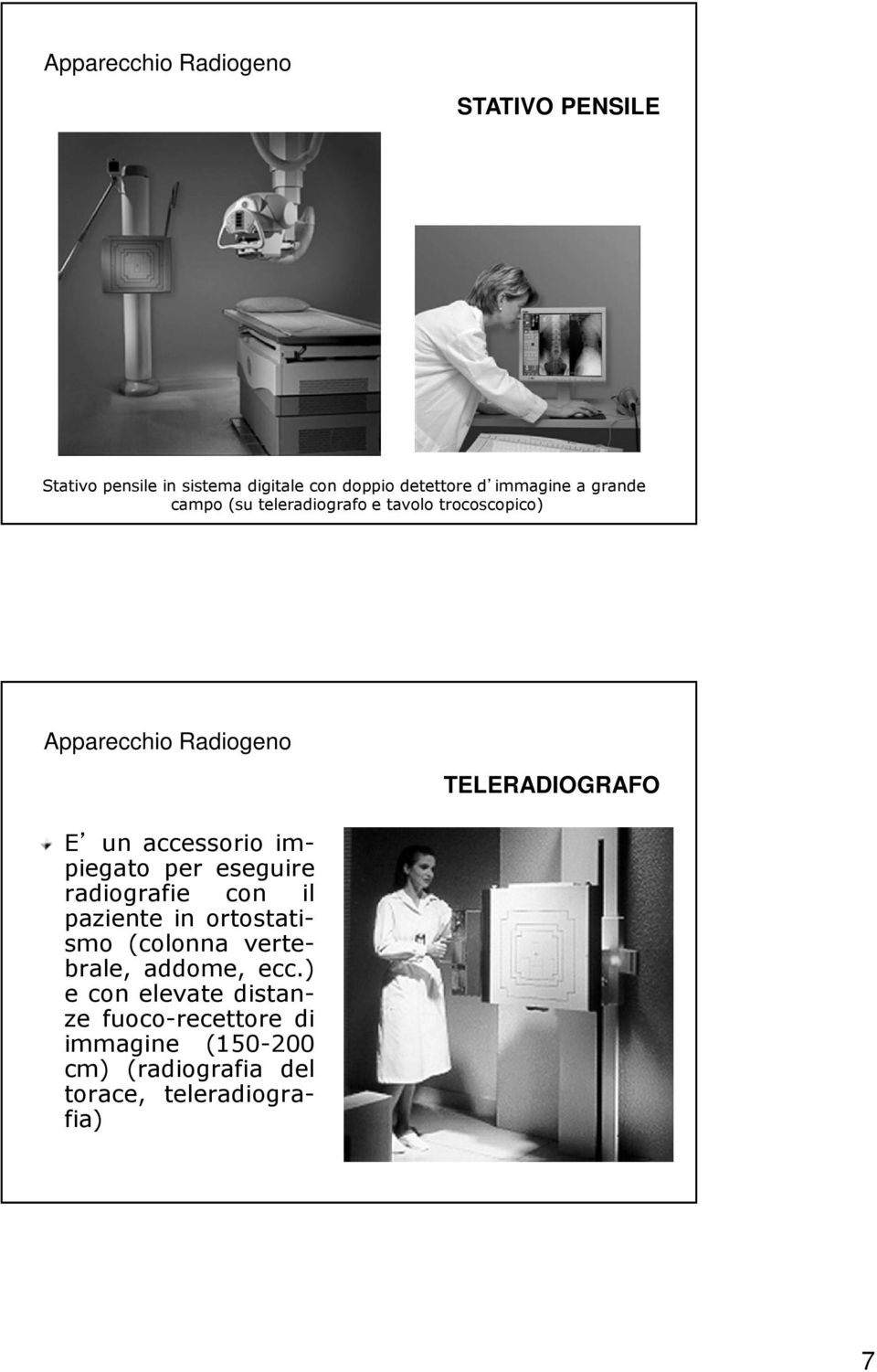 radiografie con il paziente in ortostatismo (colonna vertebrale, addome, ecc.