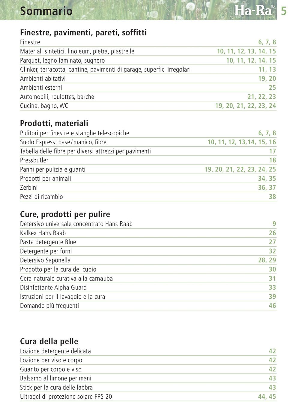 Prodotti, materiali Pulitori per finestre e stanghe telescopiche 6, 7, 8 Suolo Express: base / manico, fibre 10, 11, 12, 13,14, 15, 16 Tabella delle fibre per diversi attrezzi per pavimenti 17