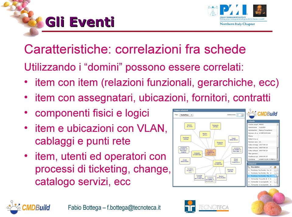 fornitori, contratti componenti fisici e logici item e ubicazioni con VLAN, cablaggi e