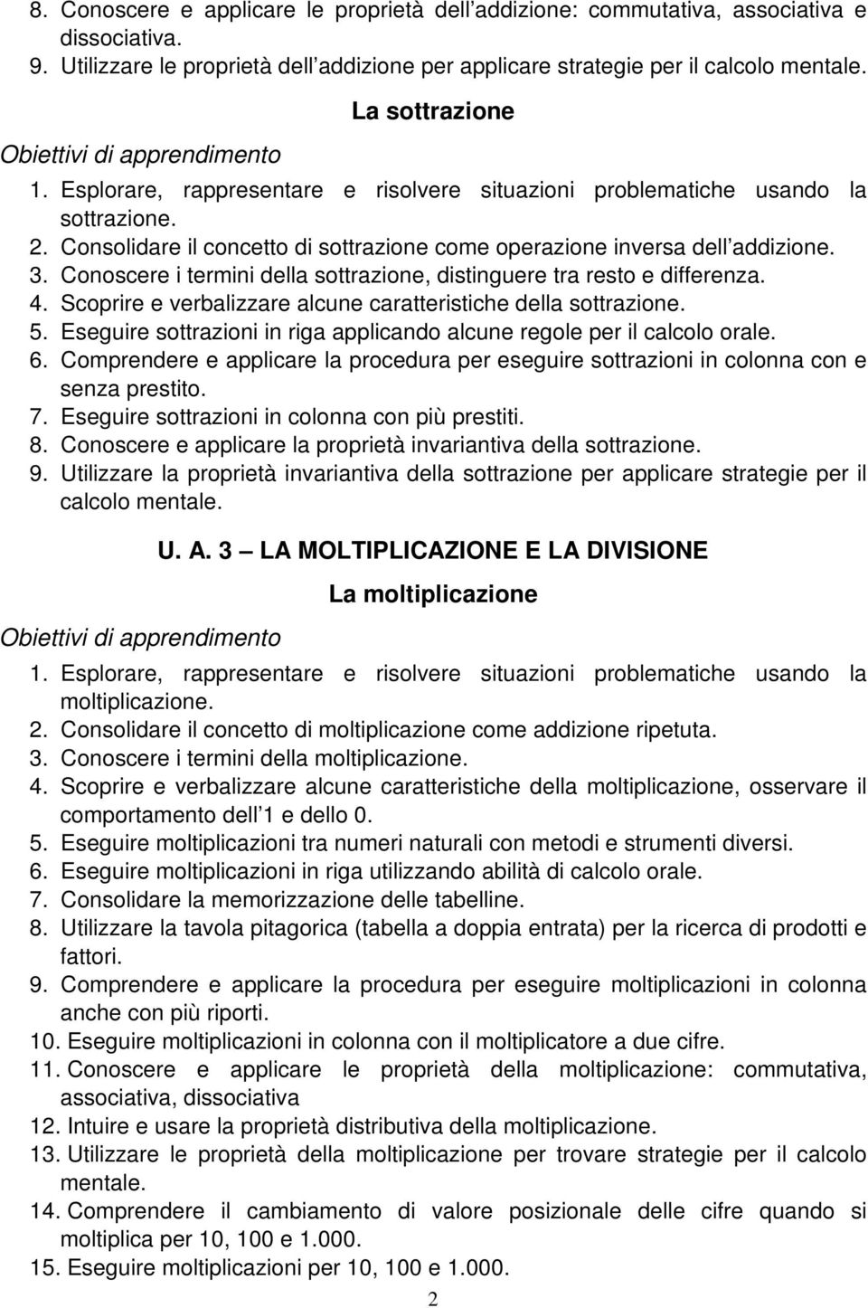 Conoscere i termini della sottrazione, distinguere tra resto e differenza. 4. Scoprire e verbalizzare alcune caratteristiche della sottrazione. 5.