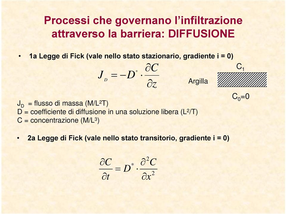 (M/L 2 T) D = coefficiente di diffusione in una soluzione libera (L 2 /T) C = concentrazione