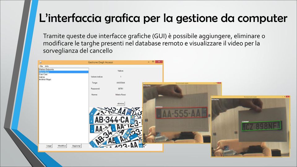 aggiungere, eliminare o modificare le targhe presenti nel