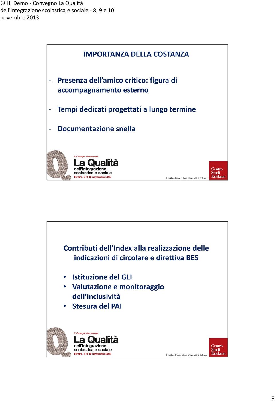 Documentazione snella Contributi dell Index alla realizzazione delle indicazioni