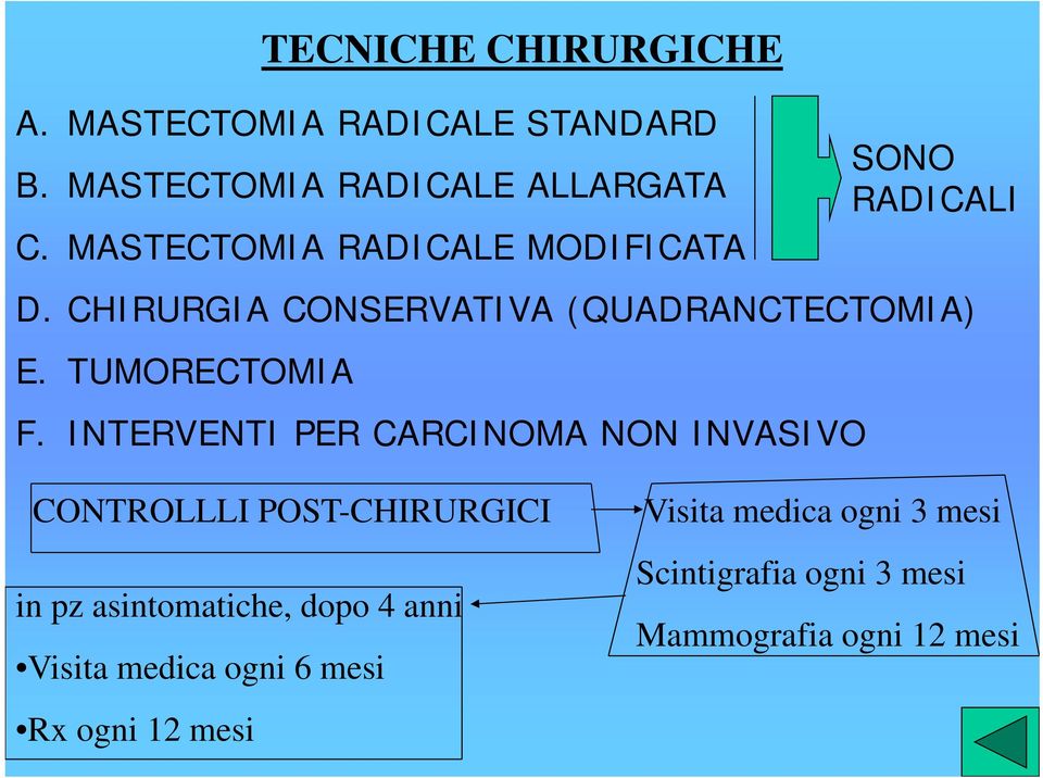 INTERVENTI PER CARCINOMA NON INVASIVO SONO RADICALI CONTROLLLI POST-CHIRURGICI in pz asintomatiche,