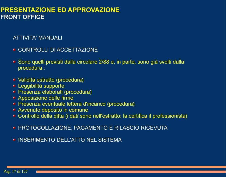 delle firme Presenza eventuale lettera d'incarico (procedura) Avvenuto deposito in comune Controllo della ditta (i dati sono