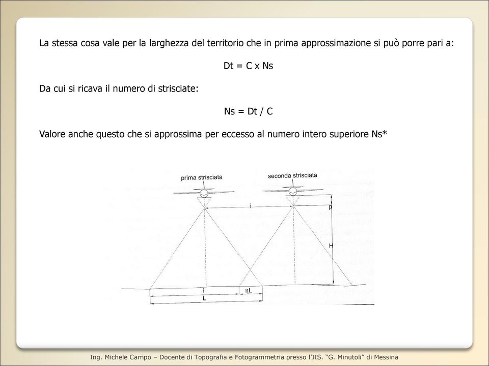 si ricava il numero di strisciate: Ns = Dt / C Valore anche