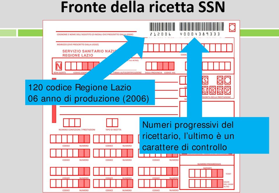 PRIORITA DELLA PRESTAZIONE TIMBRO E FIRMA DEL MEDICO Numeri progressivi del NUMERO CONFEZIONI / PRESTAZIONI TIPO DI RICETTA DATA CODICE NUMERO CODICE NUMERO CODICE NUMERO ricettario, l ultimo è un