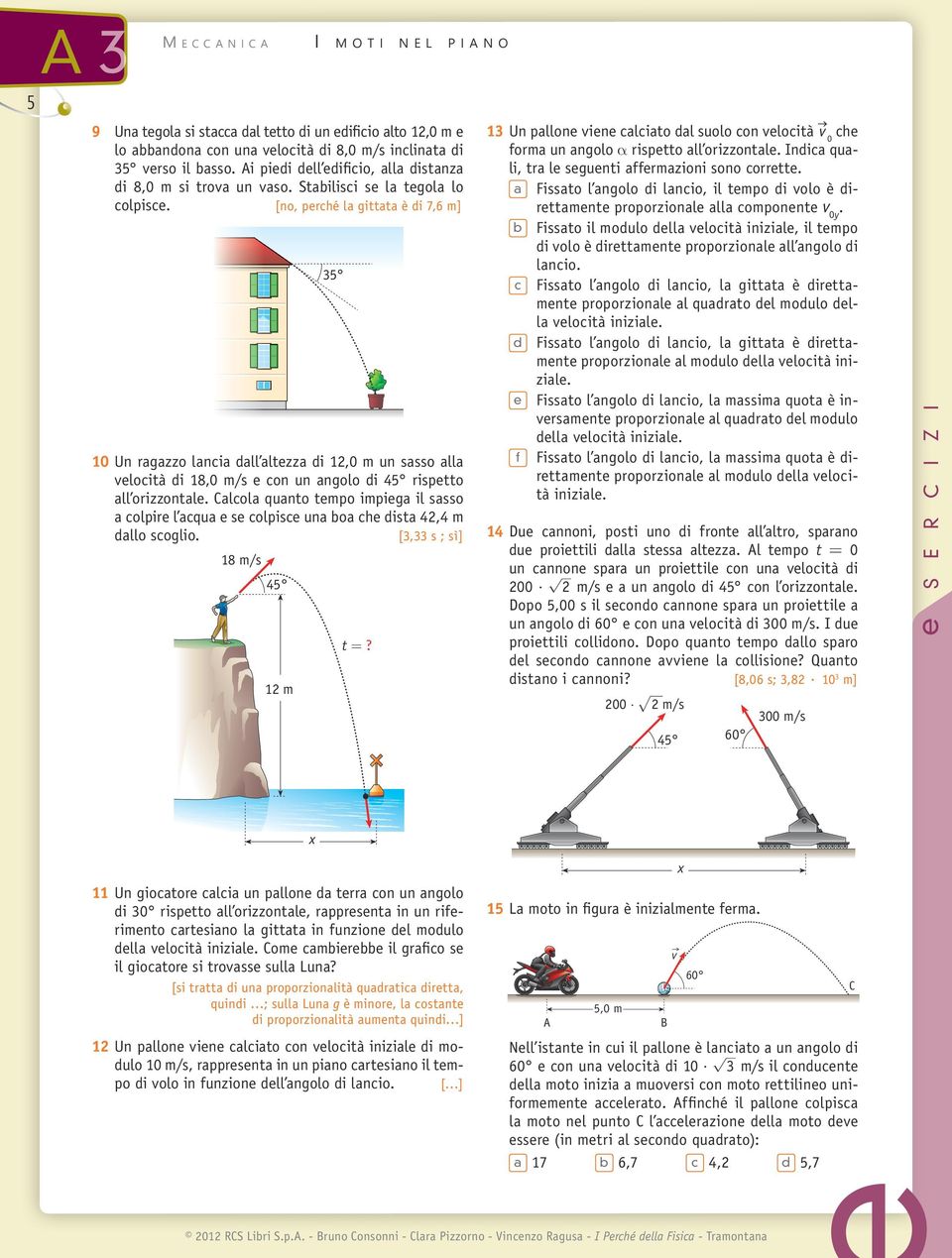 Calcola quanto tempo impiea il sasso a colpire l acqua e se colpisce una boa che dista 4,4 m dallo scolio. [3,33 s ; sì] 18 m/s 45 1 m t =?