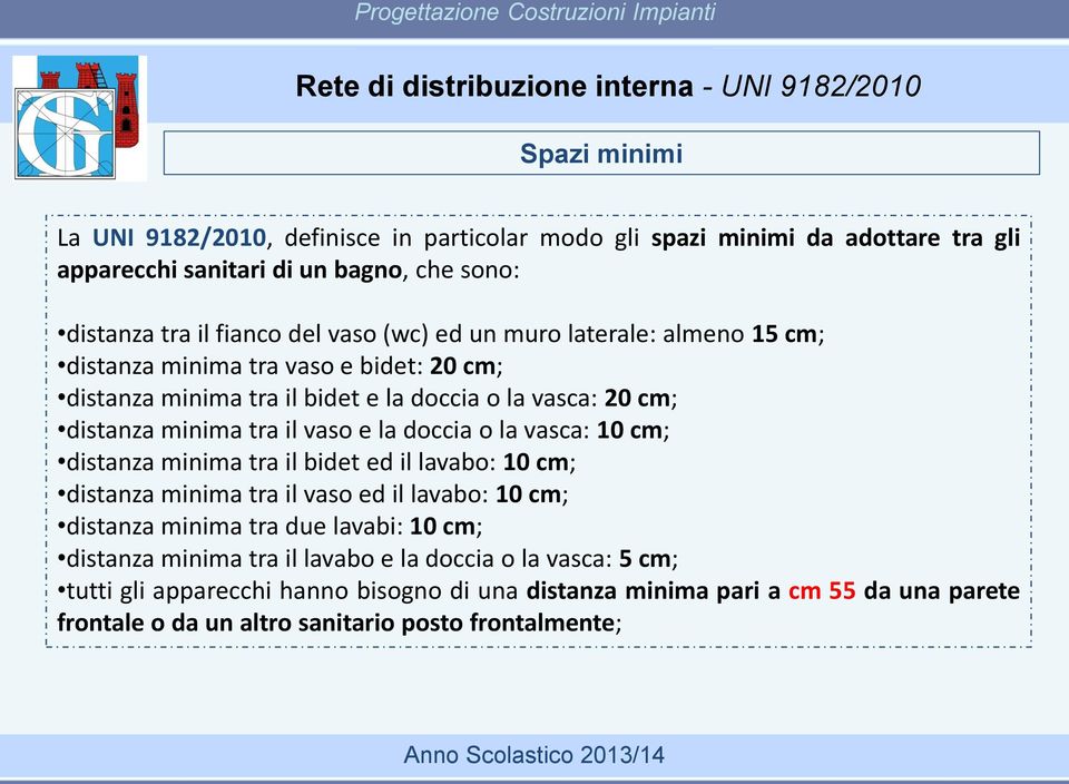 tra il vaso e la doccia o la vasca: 10 cm; distanza minima tra il bidet ed il lavabo: 10 cm; distanza minima tra il vaso ed il lavabo: 10 cm; distanza minima tra due lavabi: 10 cm;