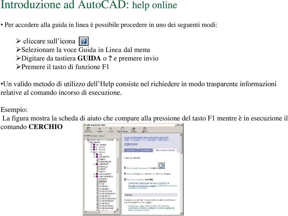 e premere invio Premere il tasto di funzione F1 Un valido metodo di utilizzo dell Help consiste nel richiedere in modo trasparente