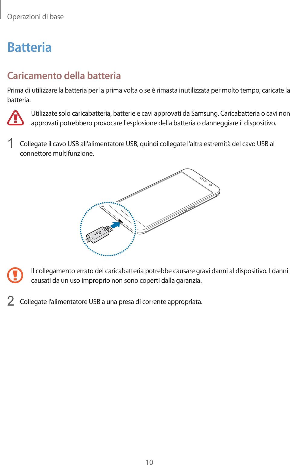 Caricabatteria o cavi non approvati potrebbero provocare l'esplosione della batteria o danneggiare il dispositivo.