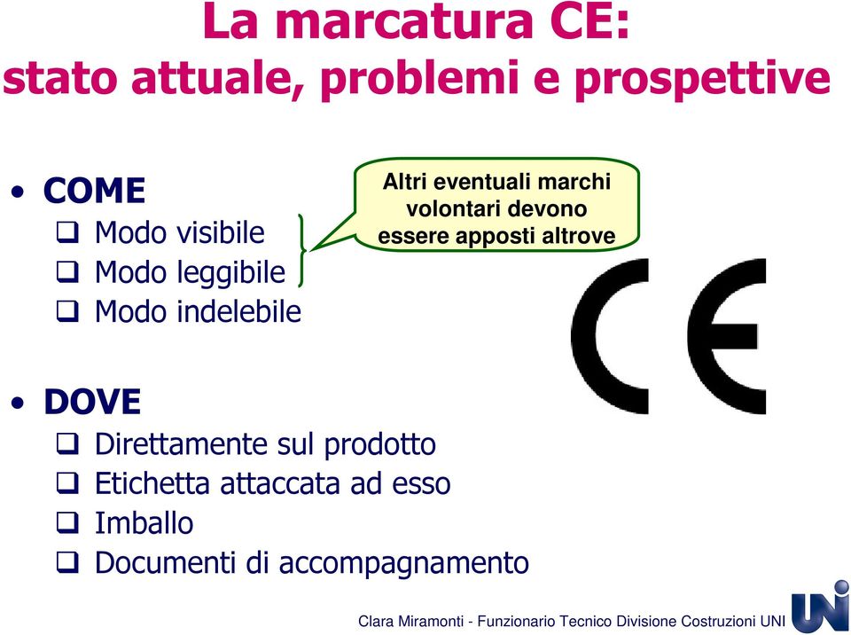 volontari devono essere apposti altrove DOVE Direttamente sul