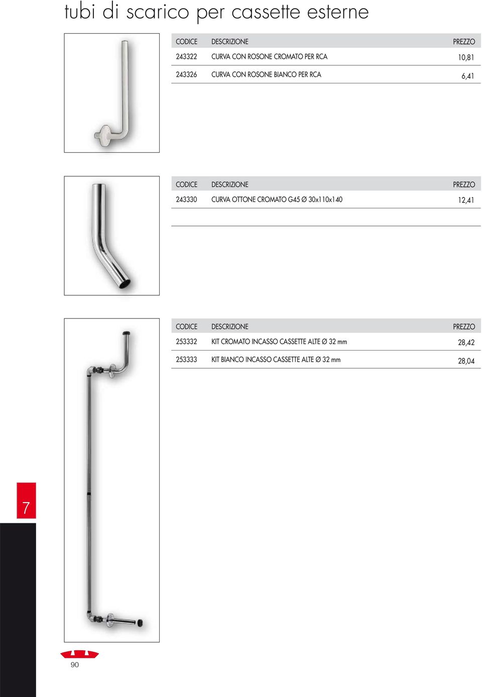 OTTONE CROMATO G45 Ø 30x0x40 2,4 253332 253333 KIT CROMATO INCASSO