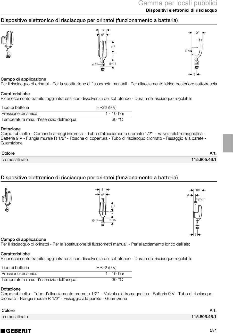 HR22 (9 V) Pressione dinamica 1-10 bar Temperatura max.