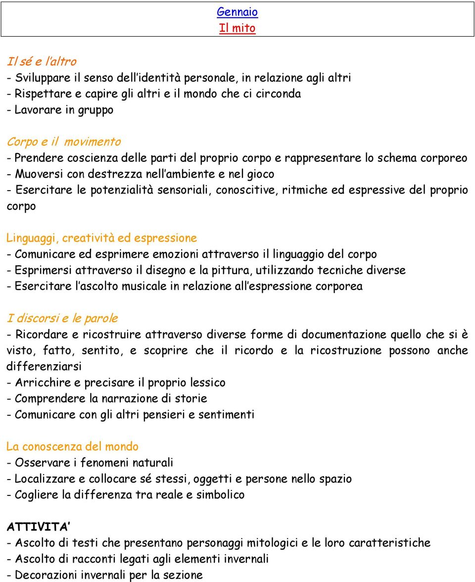 esprimere emozioni attraverso il linguaggio del corpo - Esprimersi attraverso il disegno e la pittura, utilizzando tecniche diverse - Esercitare l ascolto musicale in relazione all espressione