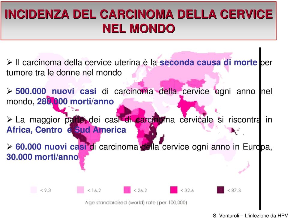 000 nuovi casi di carcinoma della cervice ogni anno nel mondo, 280.