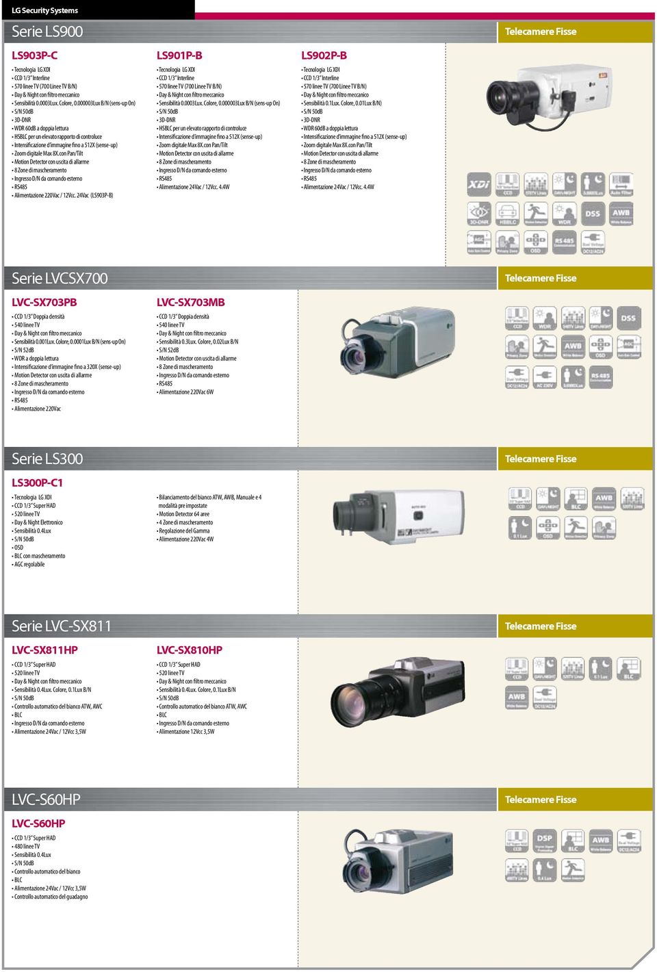 24Vac (LS903P-B) LS901P-B CCD 1/3 Interline 570 linee TV (700 Linee TV B/N) Sensibilità 0.0003Lux. Colore, 0.