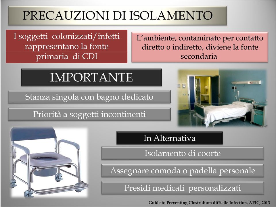 singola con bagno dedicato Priorità a soggetti incontinenti In Alternativa Isolamento di coorte Assegnare