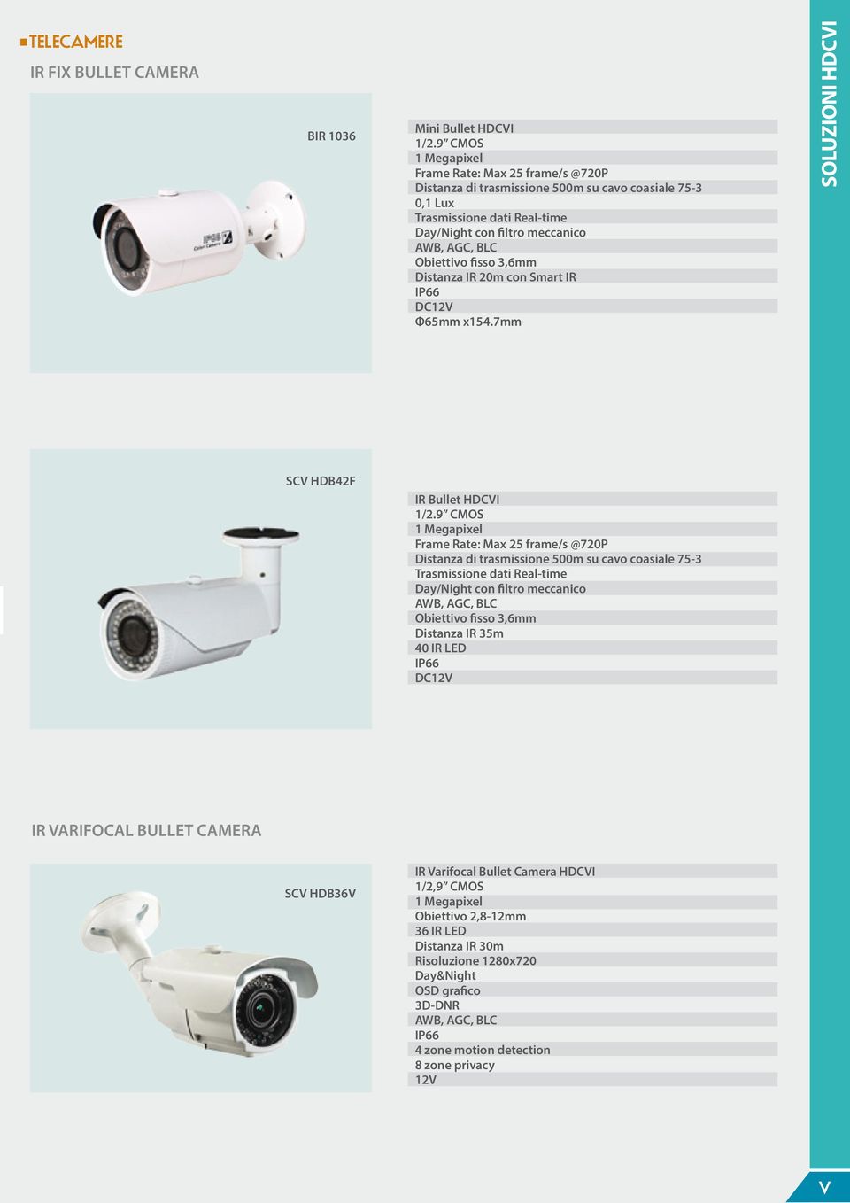 fisso 3,6mm Distanza IR 20m con Smart IR IP66 DC Φ65mm x154.7mm SOLUZIONI HDCVI SCV HDB42F IR Bullet HDCVI 1/2.