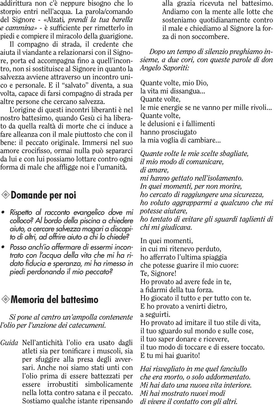 Il compagno di strada, il credente che aiuta il viandante a relazionarsi con il Signore, porta ed accompagna fino a quell incontro, non si sostituisce al Signore in quanto la salvezza avviene