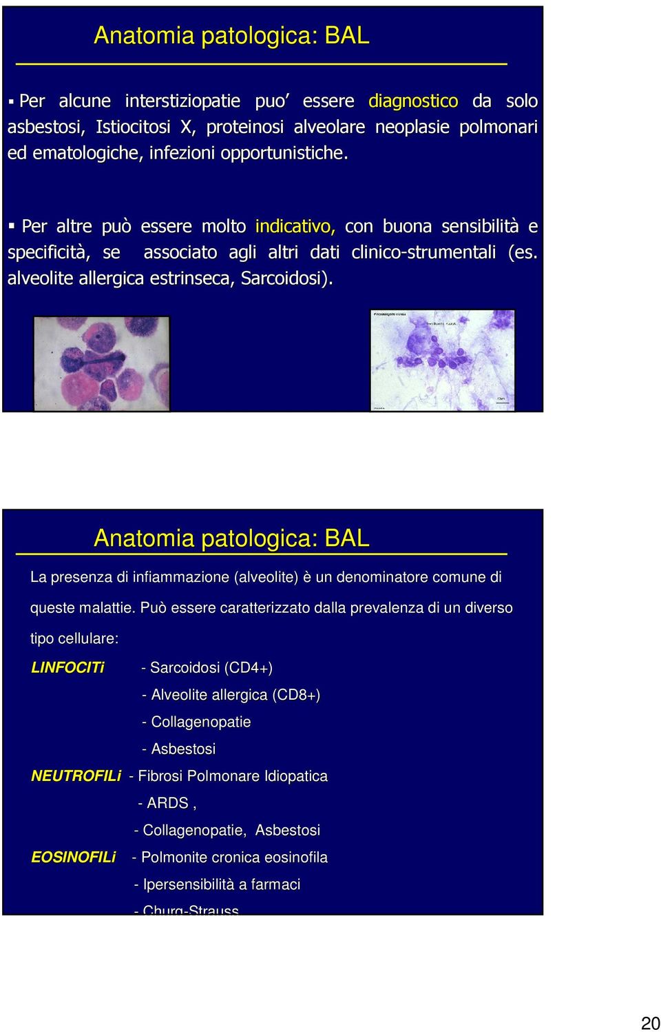 La presenza di infiammazione (alveolite) è un denominatore comune di queste malattie.